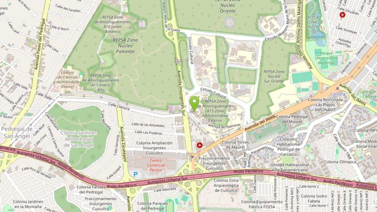 Mapa de ubicación de la Unidad de Posgrado dentro de Ciudad Universitaria, al sur de la Ciudad de México